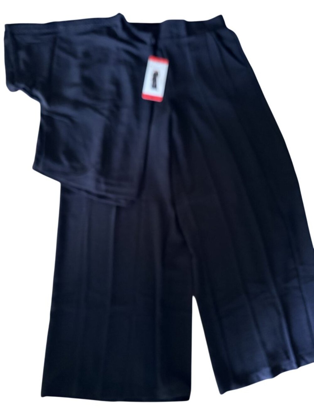 Adrianna Papell Womens Black Two-Piece Wide-Leg Pant And Top Set Size Med